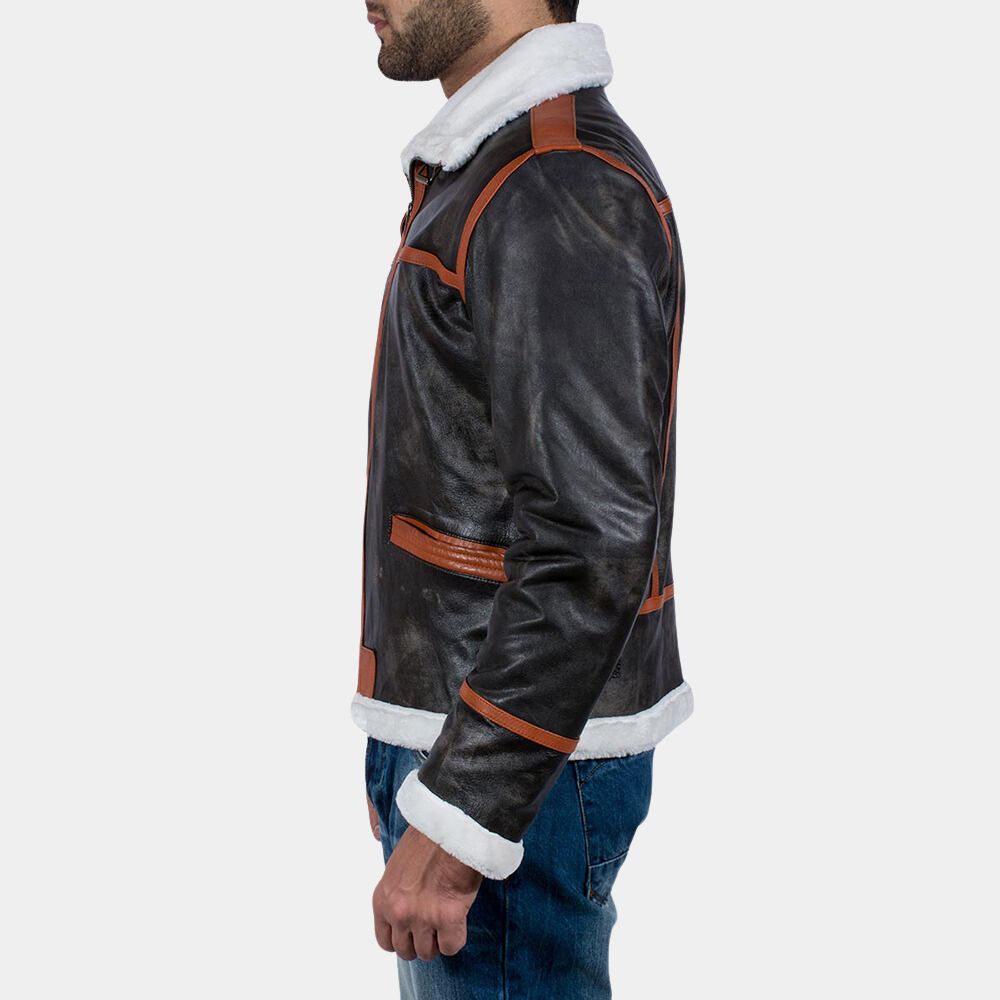 Resident Evil 4 Faux Shearling Real Leather B3 Bomber Aviator Jacket - Side View