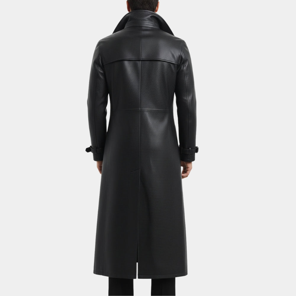 Resident Evil 5  Albert Wesker Black Leather Trench Long Coat - Back View