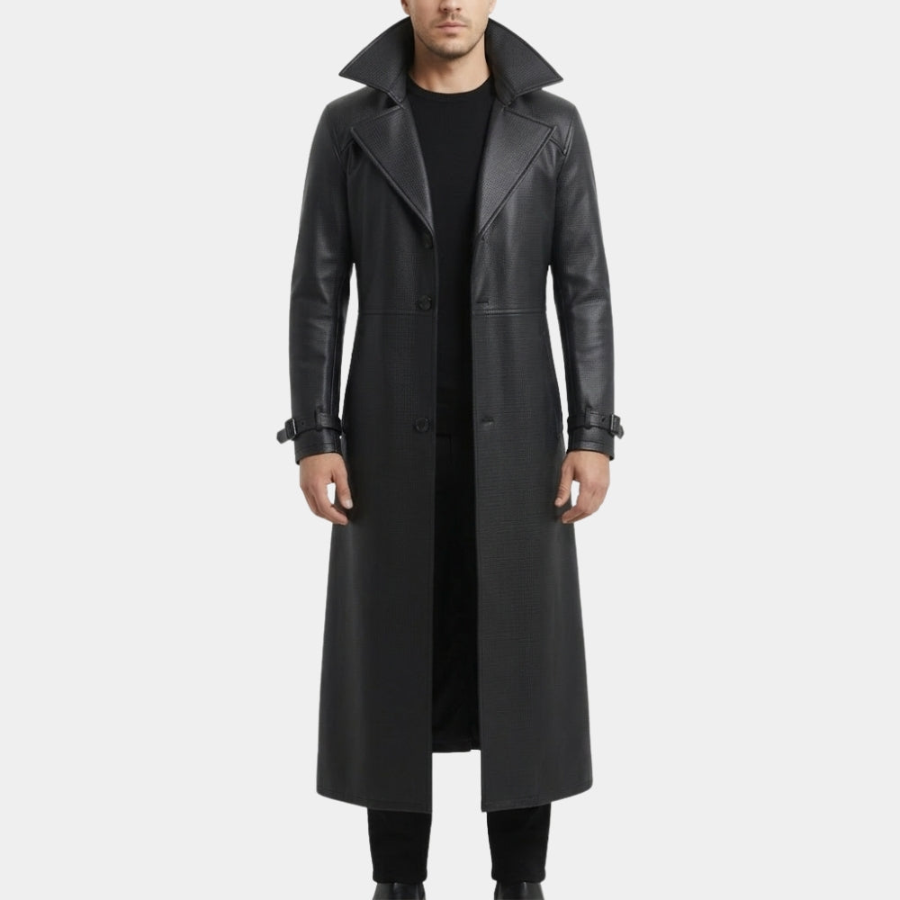 Resident Evil 5  Albert Wesker Black Leather Trench Long Coat - Front View
