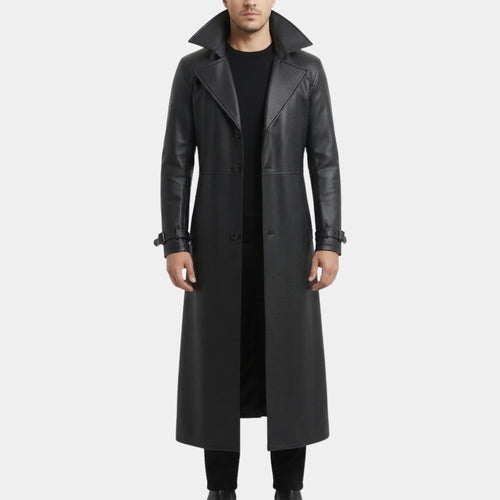 Resident Evil 5  Albert Wesker Black Leather Trench Long Coat - Front View