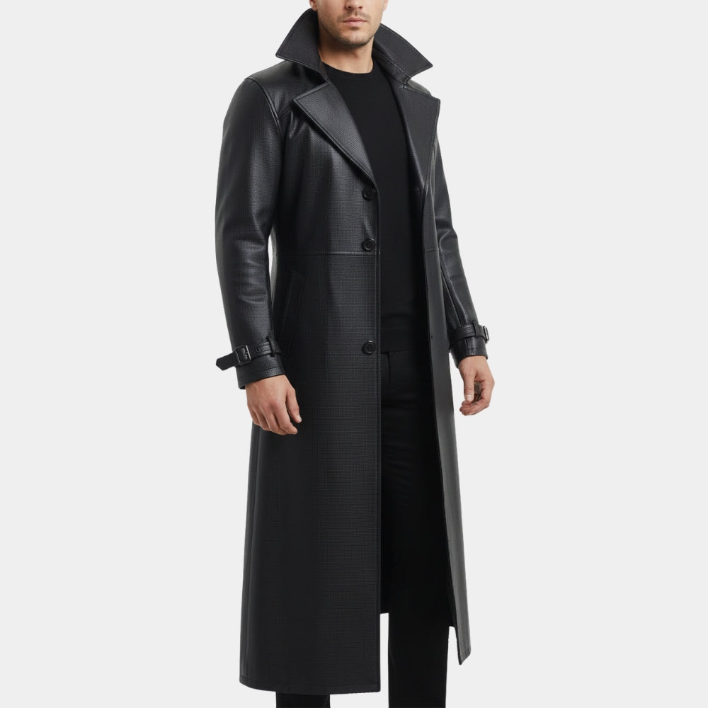 Resident Evil 5  Albert Wesker Black Leather Trench Long Coat - Side View