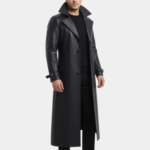 Resident Evil 5  Albert Wesker Black Leather Trench Long Coat - Side View