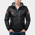 Resident Evil  Hunk’s Umbrella Black Leather Hooded Jacket - Front View