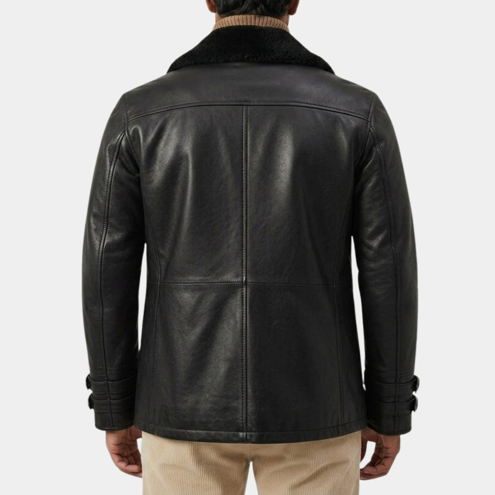 Resident Evil Requiem Leon S. Kennedy RE9 Black Leather Jacket with Faux Fur Collar