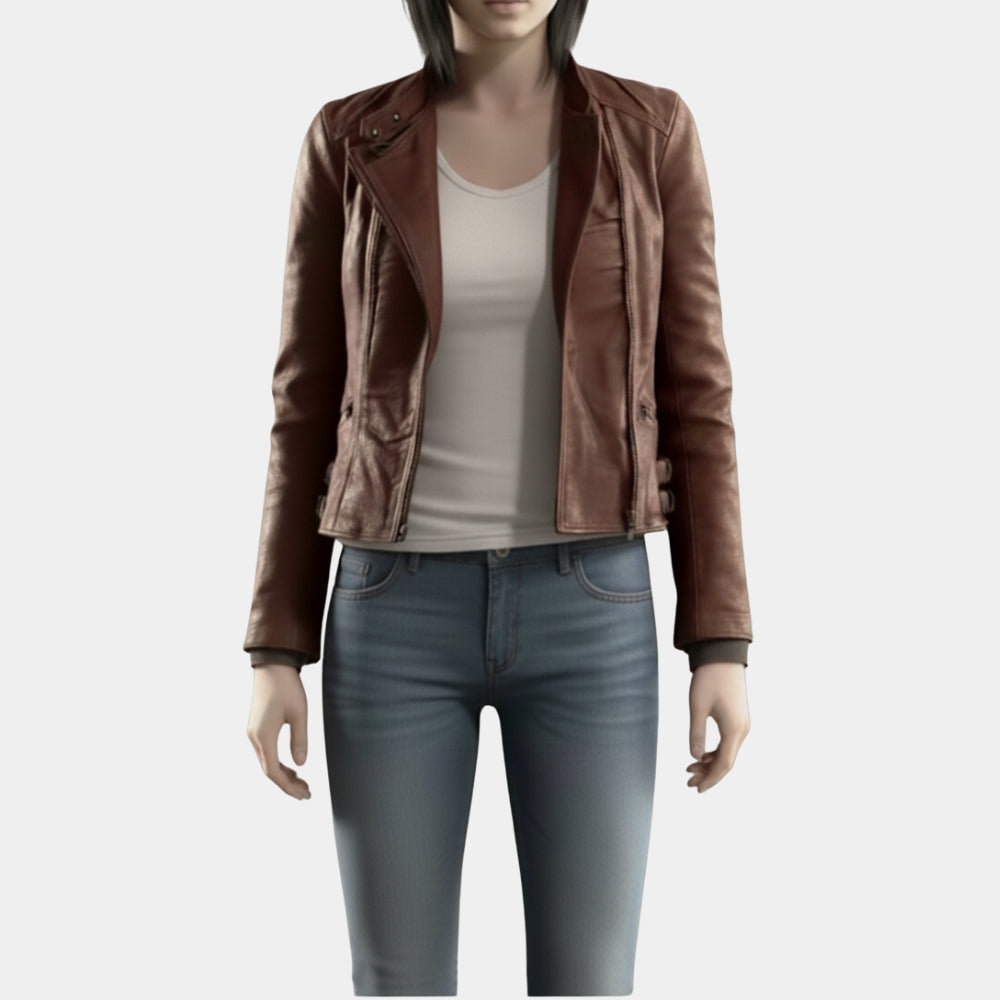 Resident Evil Requiem  RE9 Grace Ashcroft Brown Leather Jacket - Front View