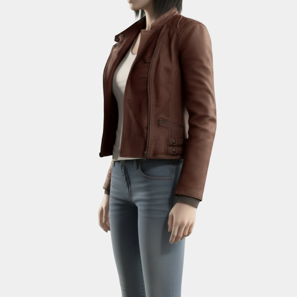 Resident Evil Requiem  RE9 Grace Ashcroft Brown Leather Jacket - Side View