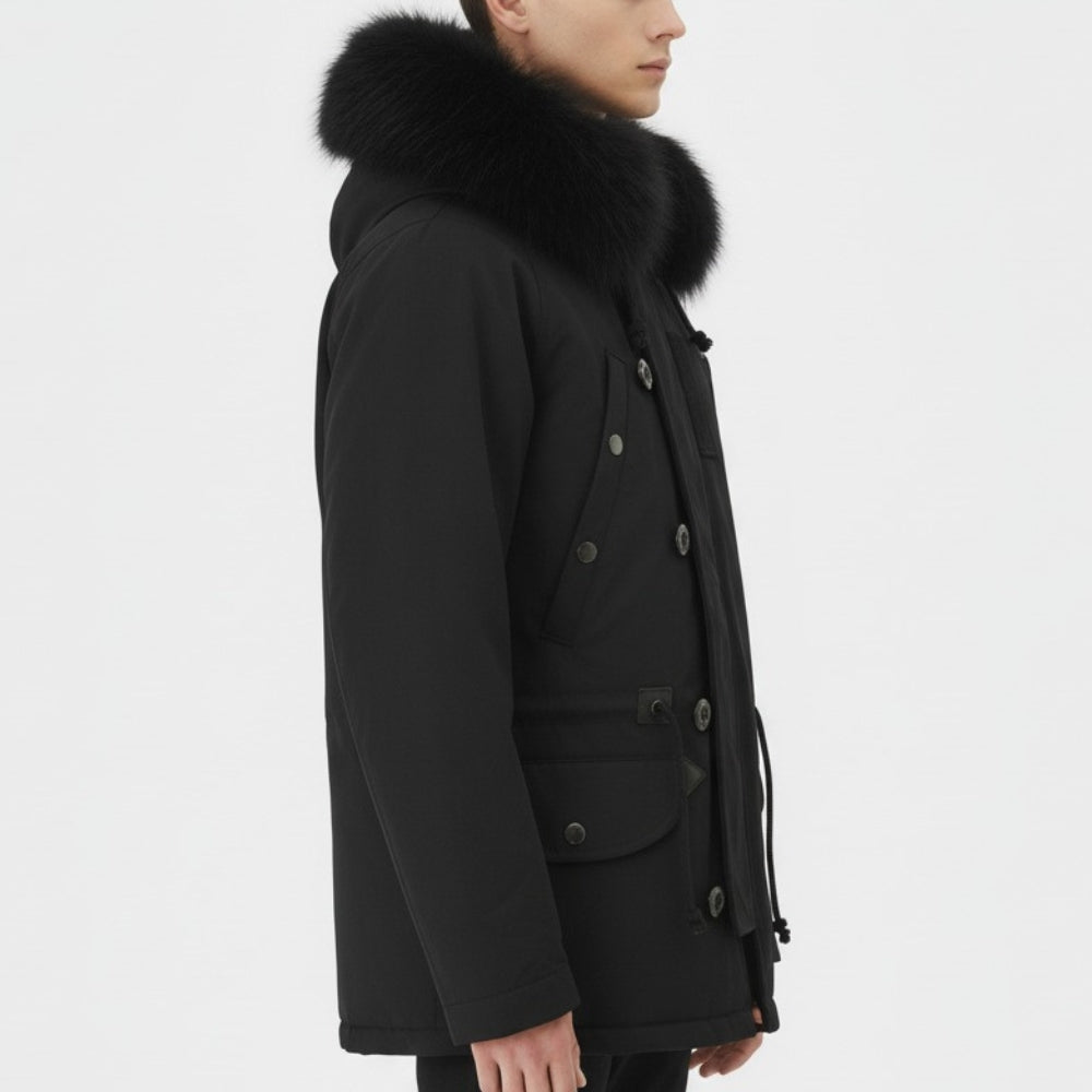 Resident Evil Village 8  Hound Wolf Squad Black Jacket with Fur Hood - Side View
