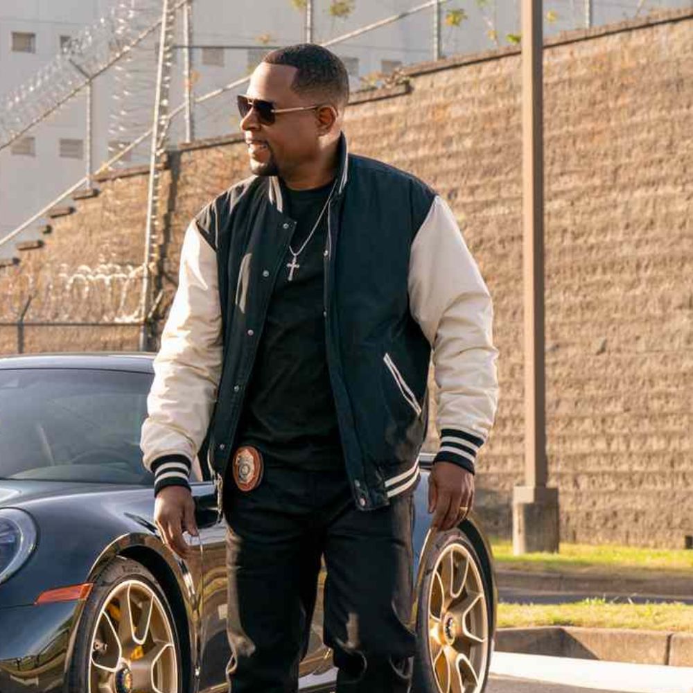 Ride or Die Martin Lawrence Black and Cream Varsity Jacket - Character Front View