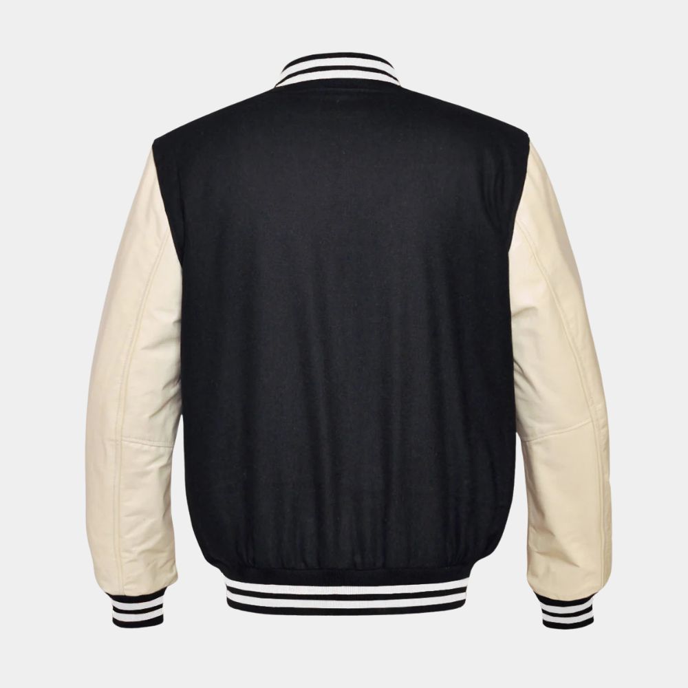 Ride or Die Martin Lawrence Black and Cream Varsity Jacket - Mannequin Back View