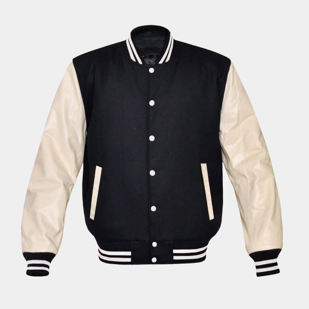 Ride or Die Martin Lawrence Black and Cream Varsity Jacket - Mannequin Front View