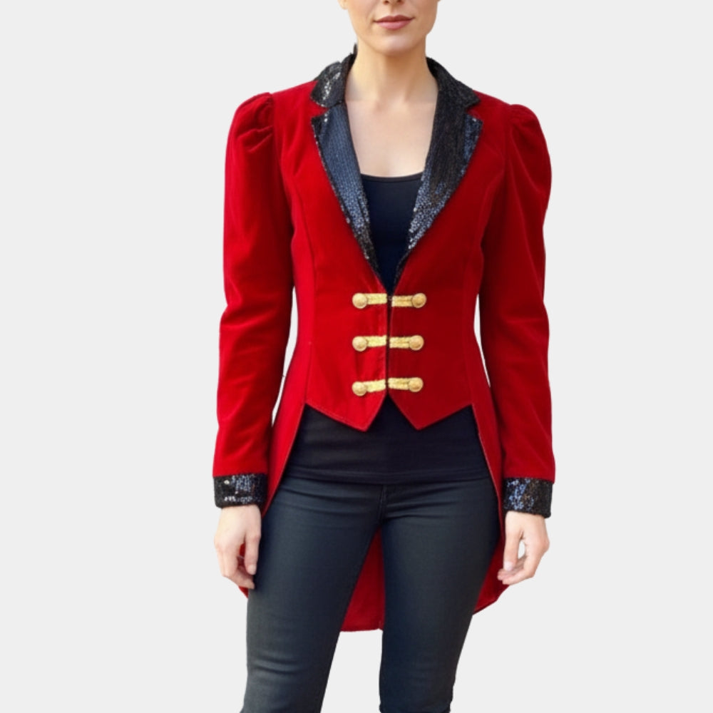 Ringmaster  Red Velvet Halloween Tailcoat - Front View