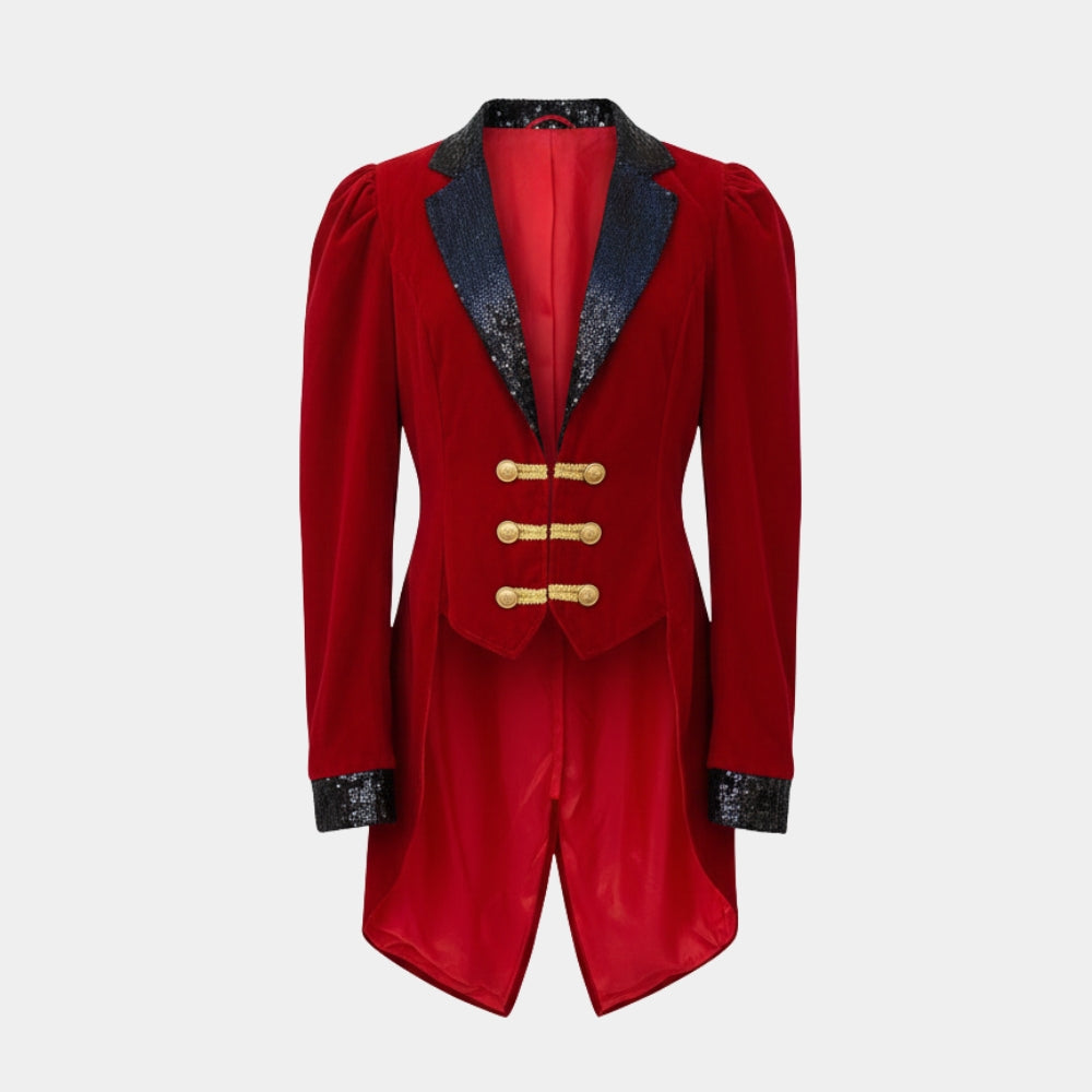 Ringmaster  Red Velvet Halloween Tailcoat - Mannequin Front View