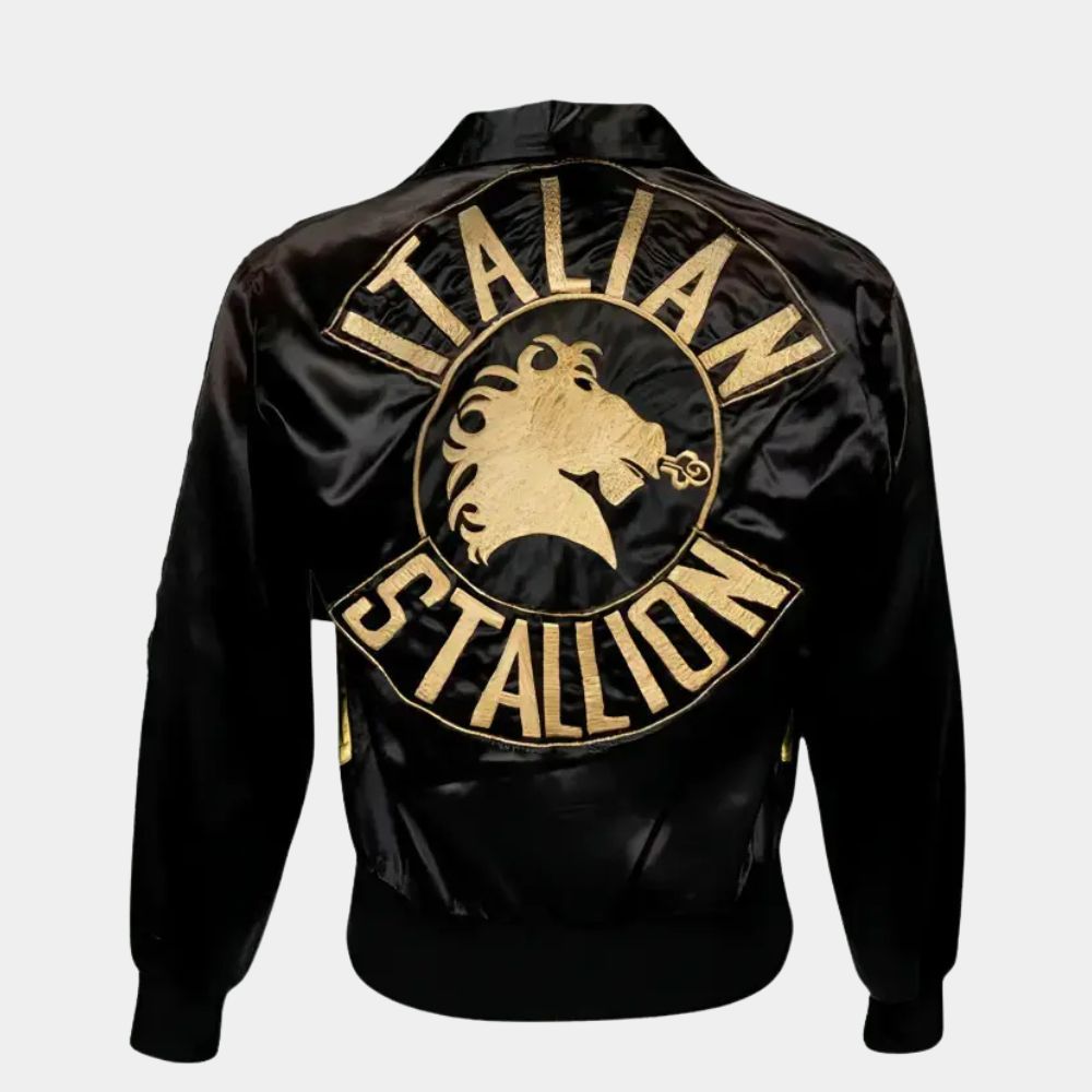 Rocky III  Rocky Balboa aka Sylvester Stallone Satin Jacket - Mannequin Back View