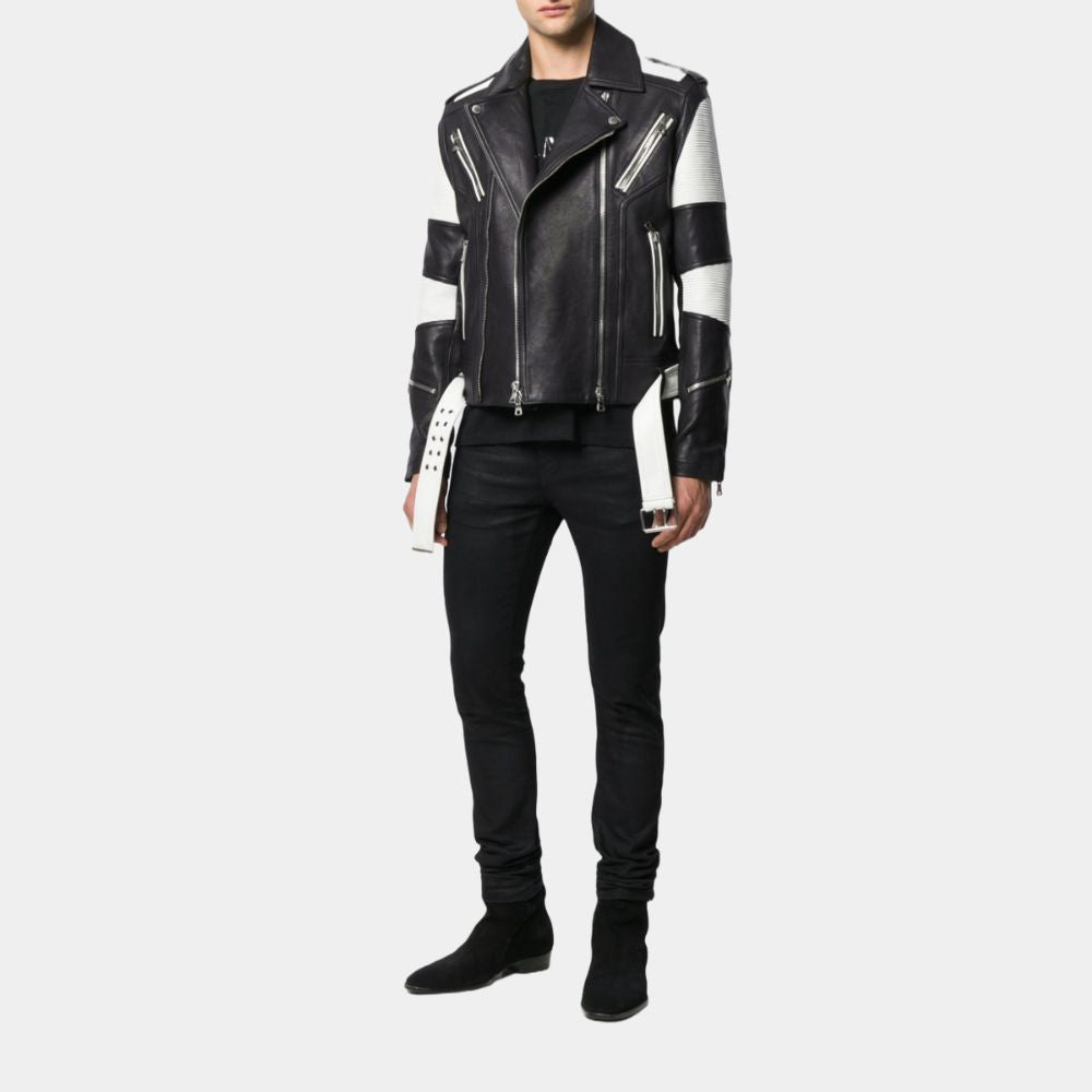 Rofo Black and White Motocross Inspired Jacket - Front Posture View