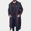 Ryan Gosling Black Leather With Shearling Lining Trench Coat - Front View