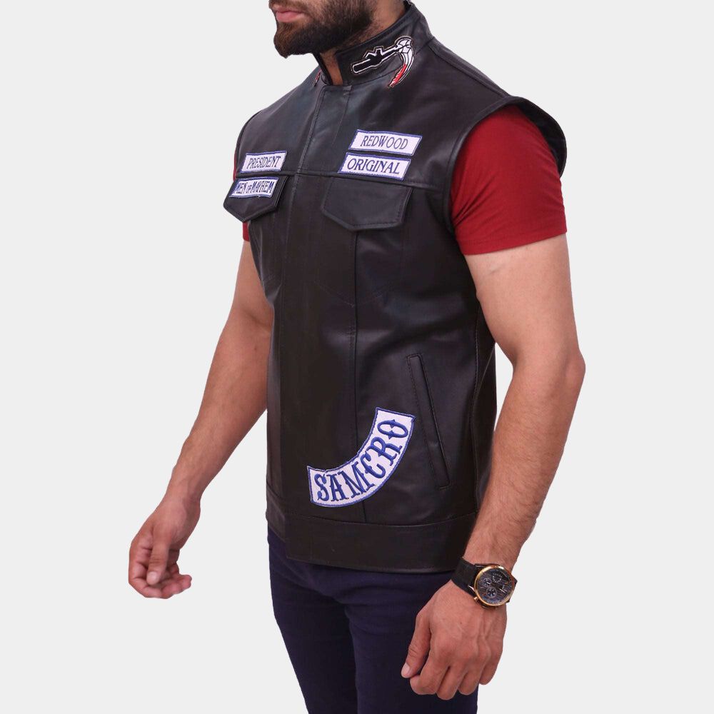 SAO Black Jax Teller Black Biker Jacket - Side Posture View