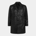 SE7EN Mills Black Leather Jacket aka Brad Pitt 3/4 Length Car Coat - Mannequin Front View