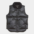SHERPUFF &nbsp;Black Leather Puffer Vest with Faux Shearling Collar - Mannequin Front View