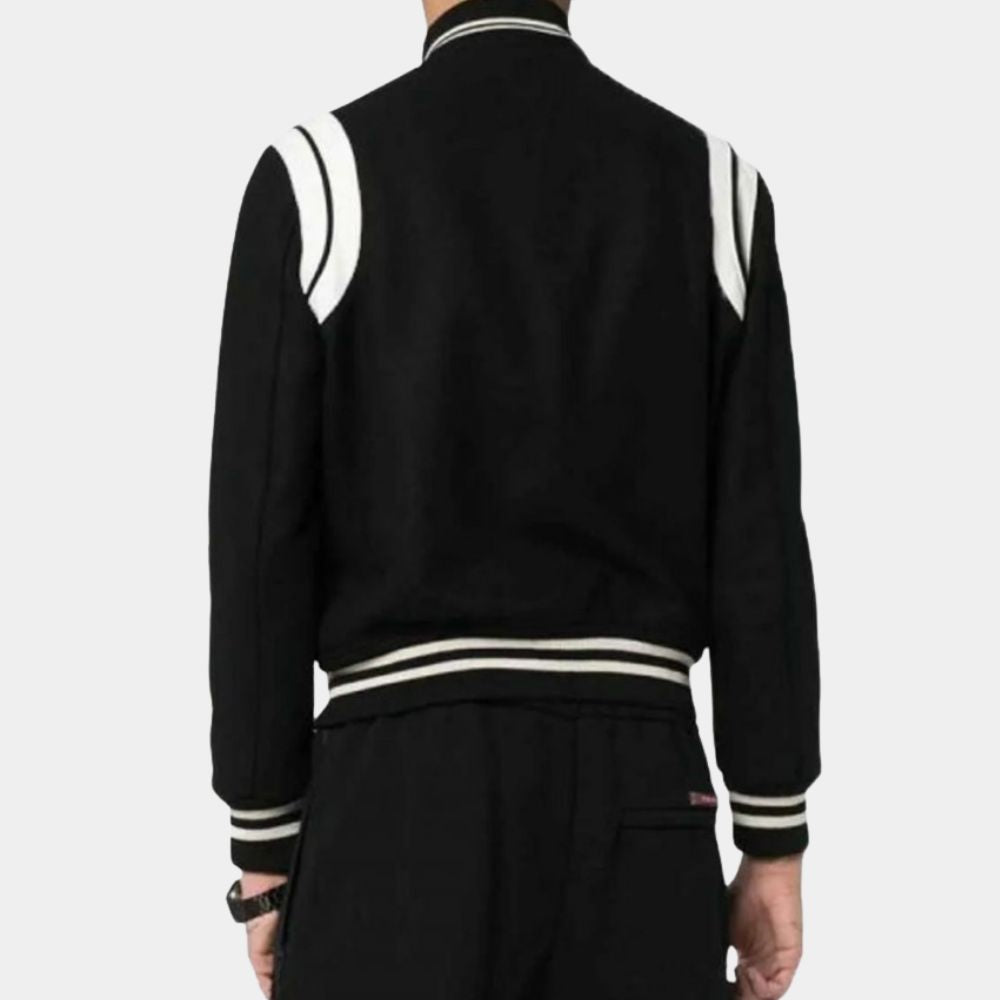 SLP  Teddy Black And White Bomber Jacket - Back View