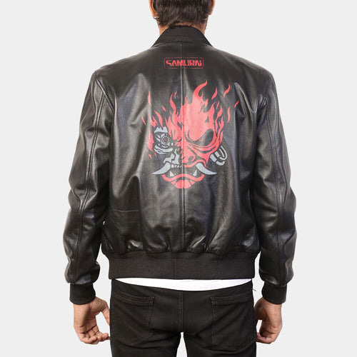 SMITH  Men’s Black Leather Bomber Jacket - Back View