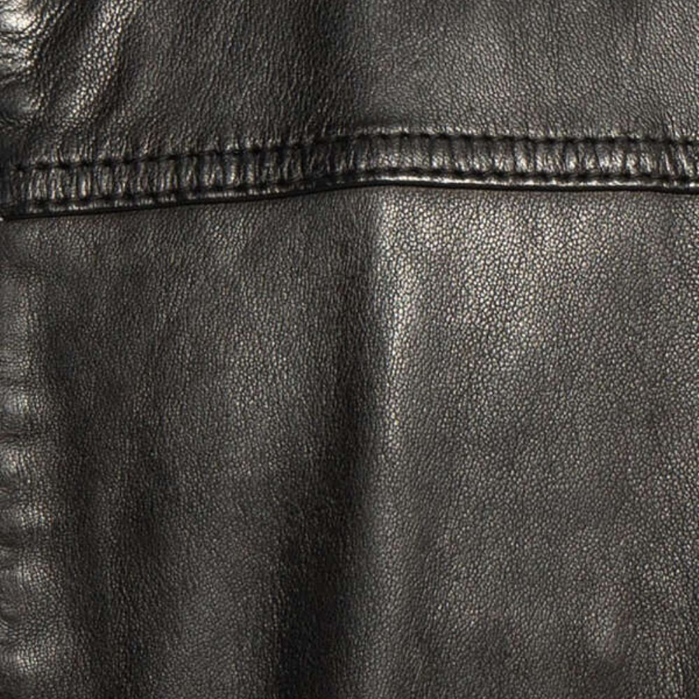 SMITH  Men’s Black Leather Bomber Jacket - Close - Up View