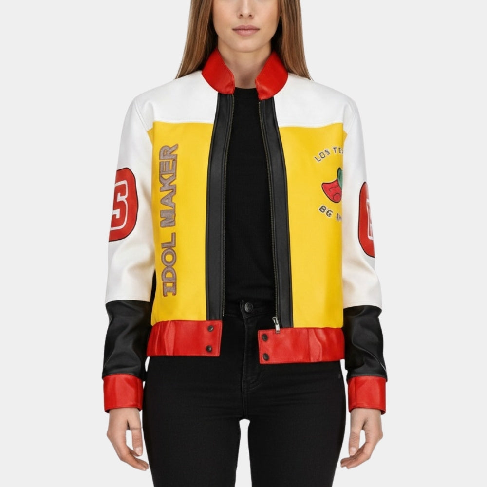Salt N Pepa  Push-It Color Block Leather Jacket - Front View