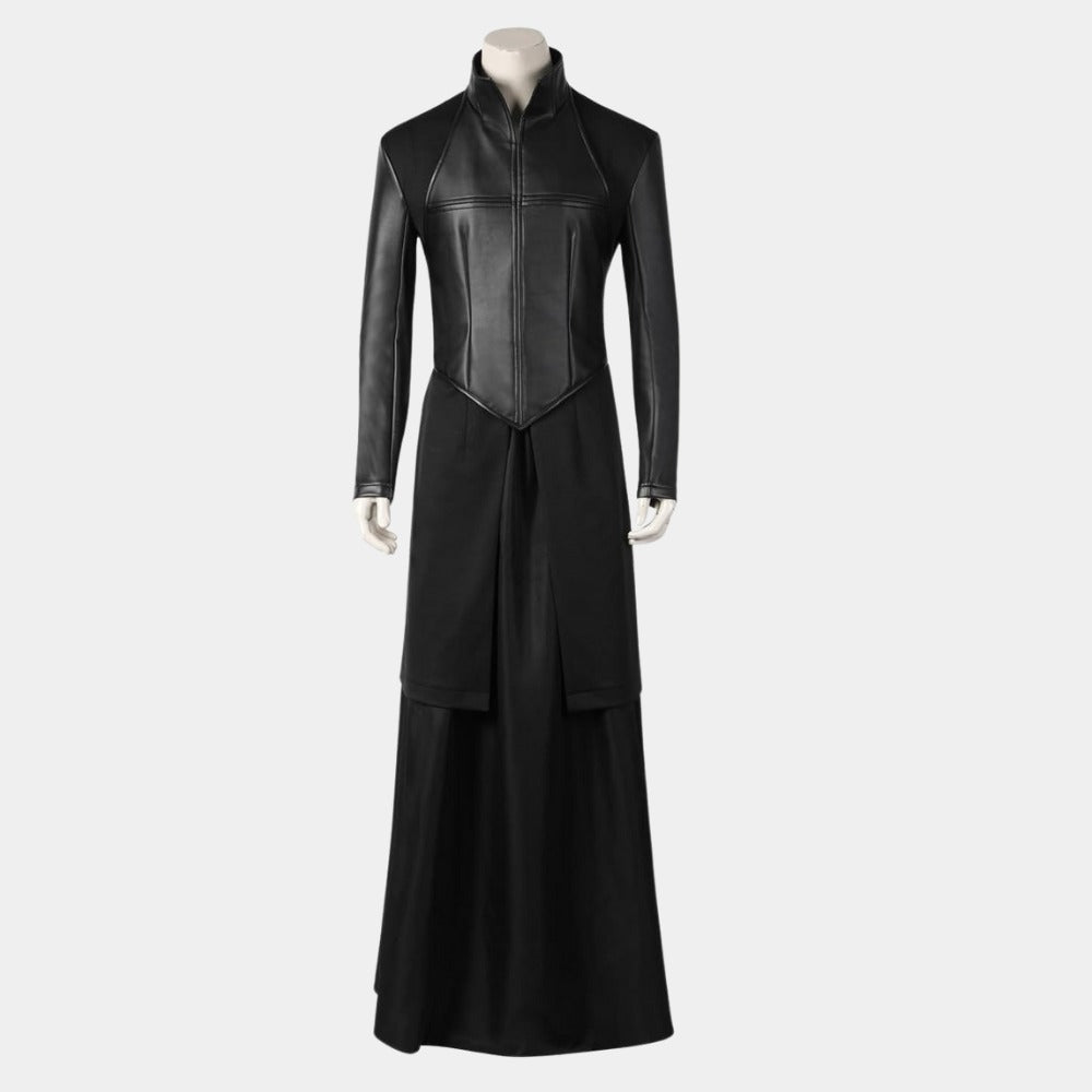 Sandman Morpheus Black Leather and Polyester Fabric Cosplay Costume - Mannequin Front View