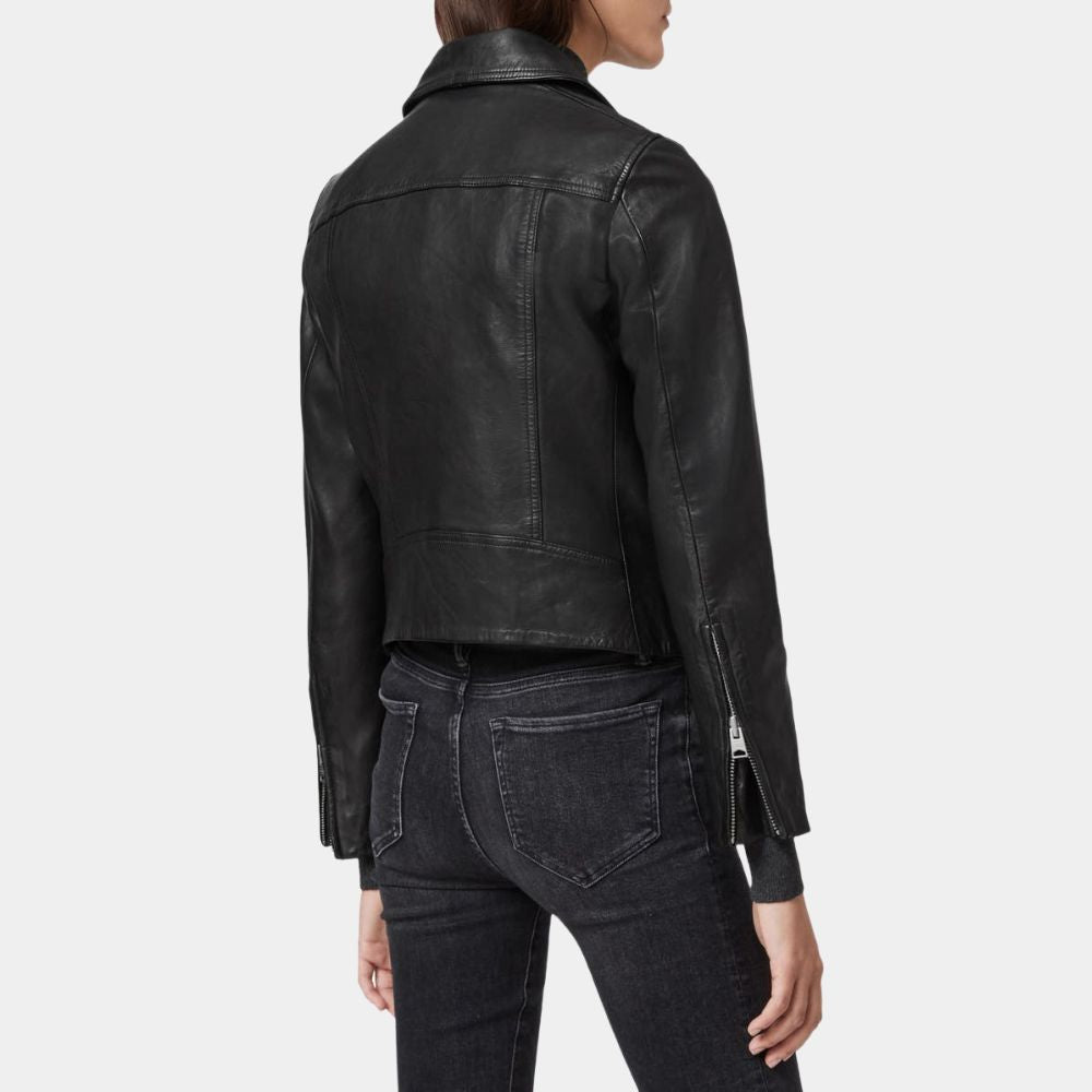 Secret Invasion Black Emilia Clarke Biker Leather Jacket - Back View
