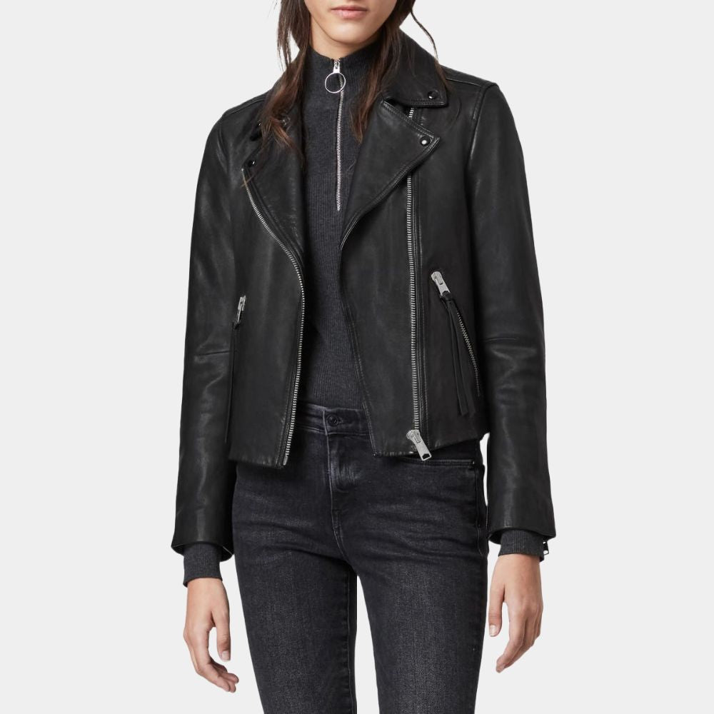 Secret Invasion Black Emilia Clarke Biker Leather Jacket - Front View