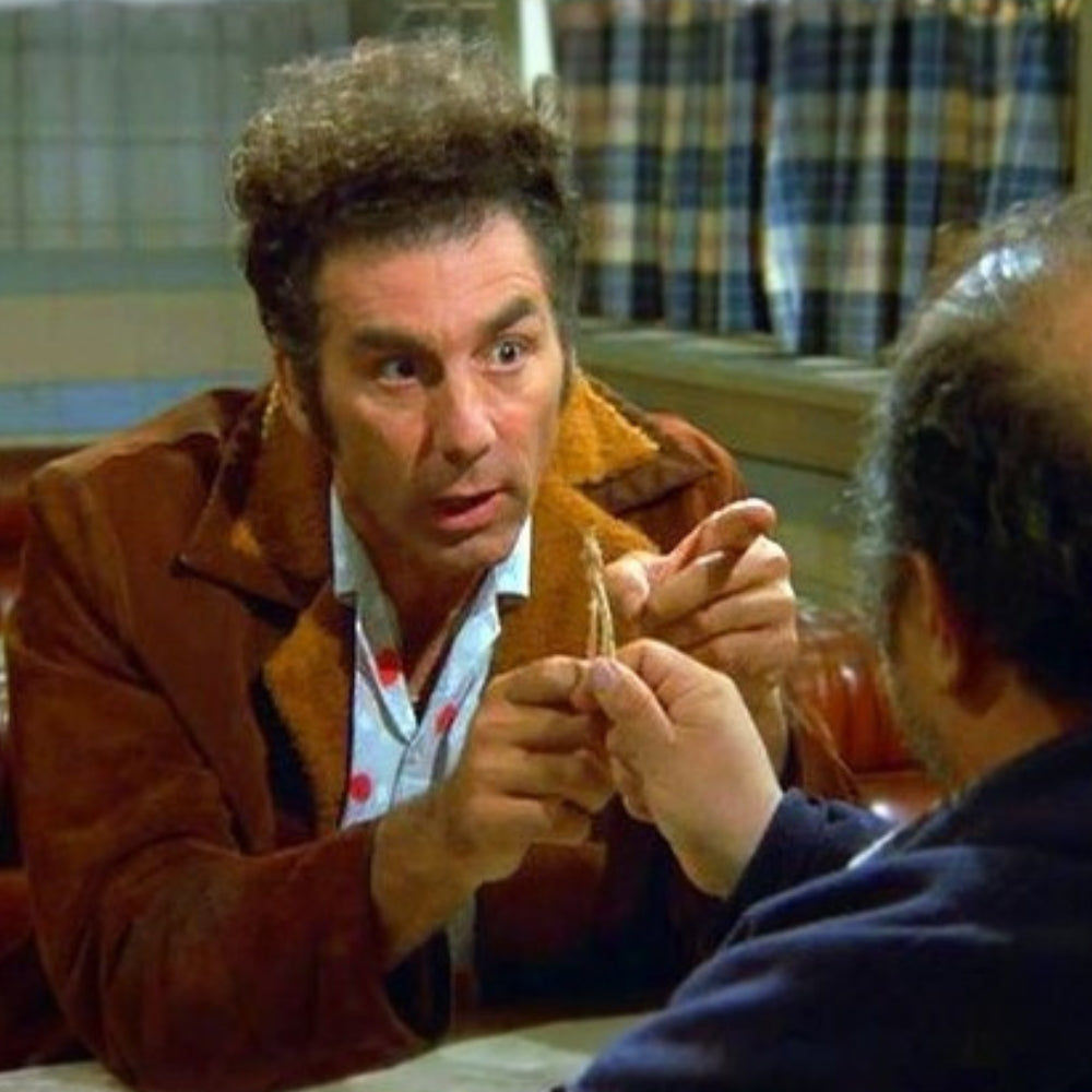 Seinfeld  Cosmo Kramer aka Michael Richards Tan Suede Leather Jacket With Shearling Fur Collar - Character Front View