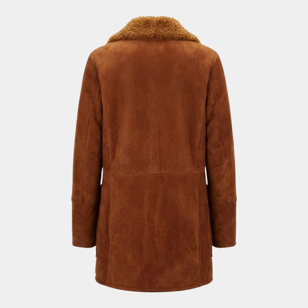 Seinfeld  Cosmo Kramer aka Michael Richards Tan Suede Leather Jacket With Shearling Fur Collar - Mannequin Back View