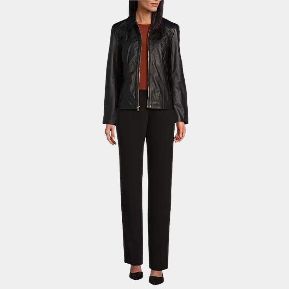 Sex Education S4 Classic 80's Style Black Car Leather Jacket - Front Posture View