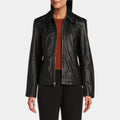 Sex Education S4 Classic 80's Style Black Car Leather Jacket - Front View