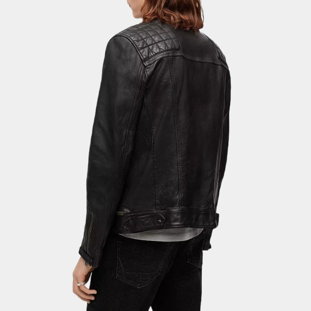 Sex/Life Adam Demos Black Leather Biker Jacket - Back View