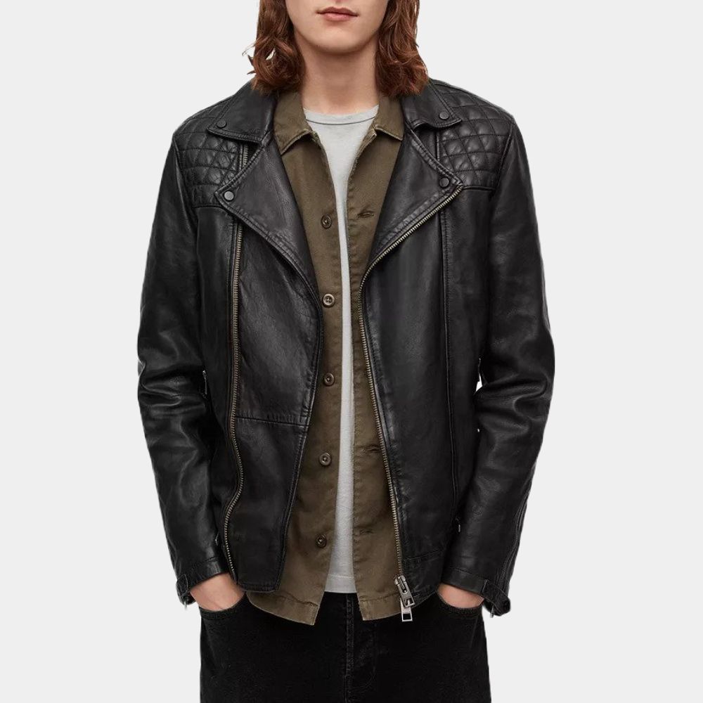 Sex/Life Adam Demos Black Leather Biker Jacket - Front View