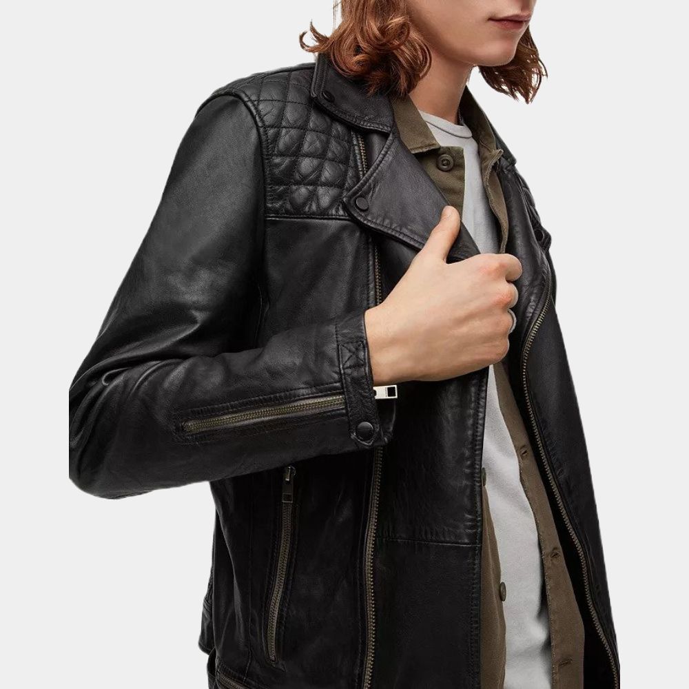 Sex/Life Adam Demos Black Leather Biker Jacket - Side View