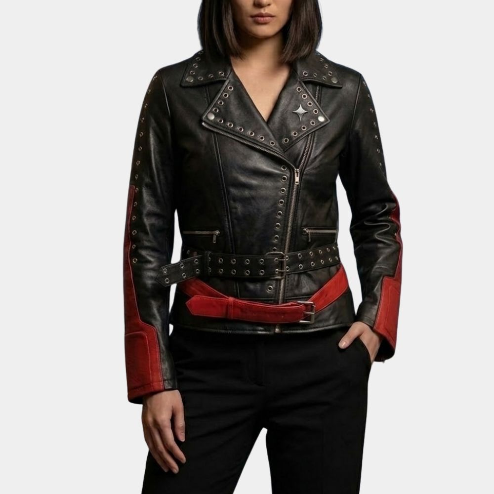 Shadow The Hedgehog
Black & Red Leather Biker Jacket - Front View