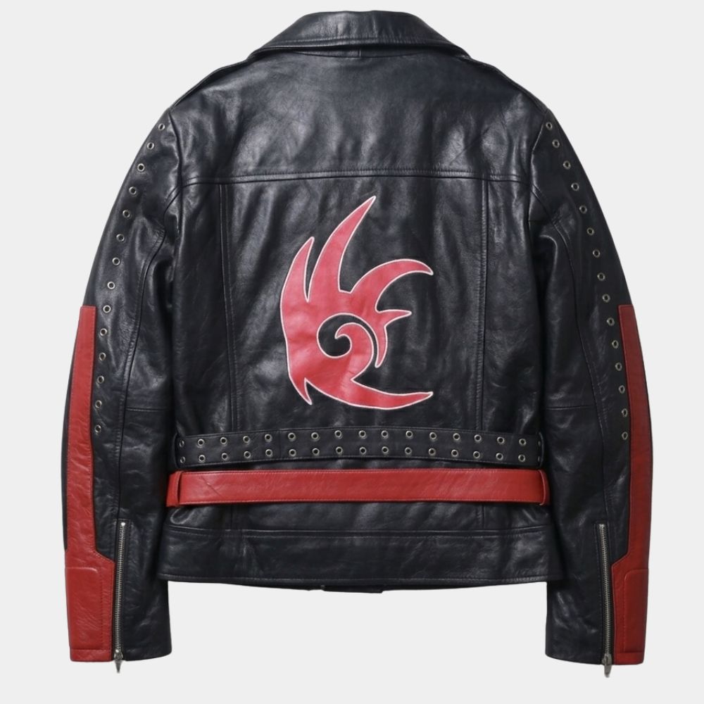 Shadow The Hedgehog
Black & Red Leather Biker Jacket - Mannequin Back View