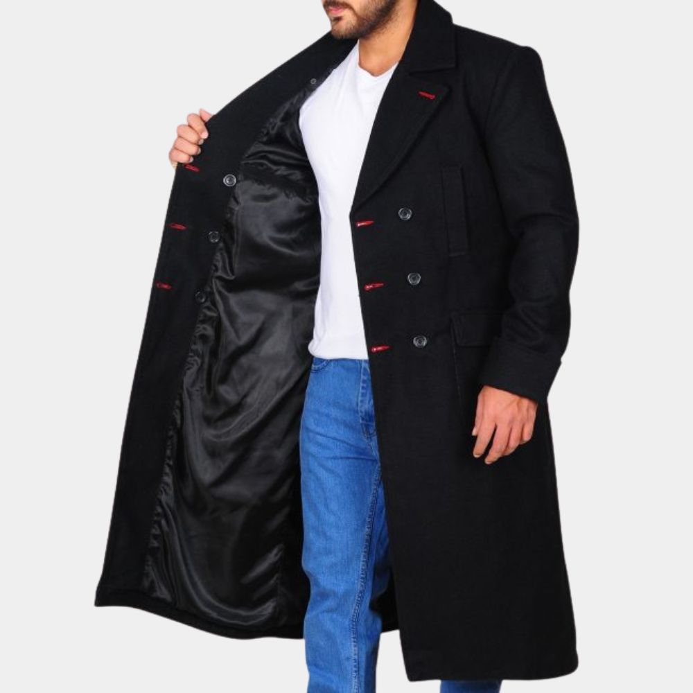 Sherlock Men's Benedict Cumberbatch Wool Long Trench Coat - Inner View