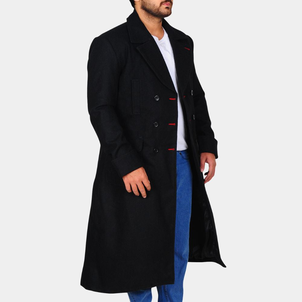 Sherlock Men's Benedict Cumberbatch Wool Long Trench Coat - Side View