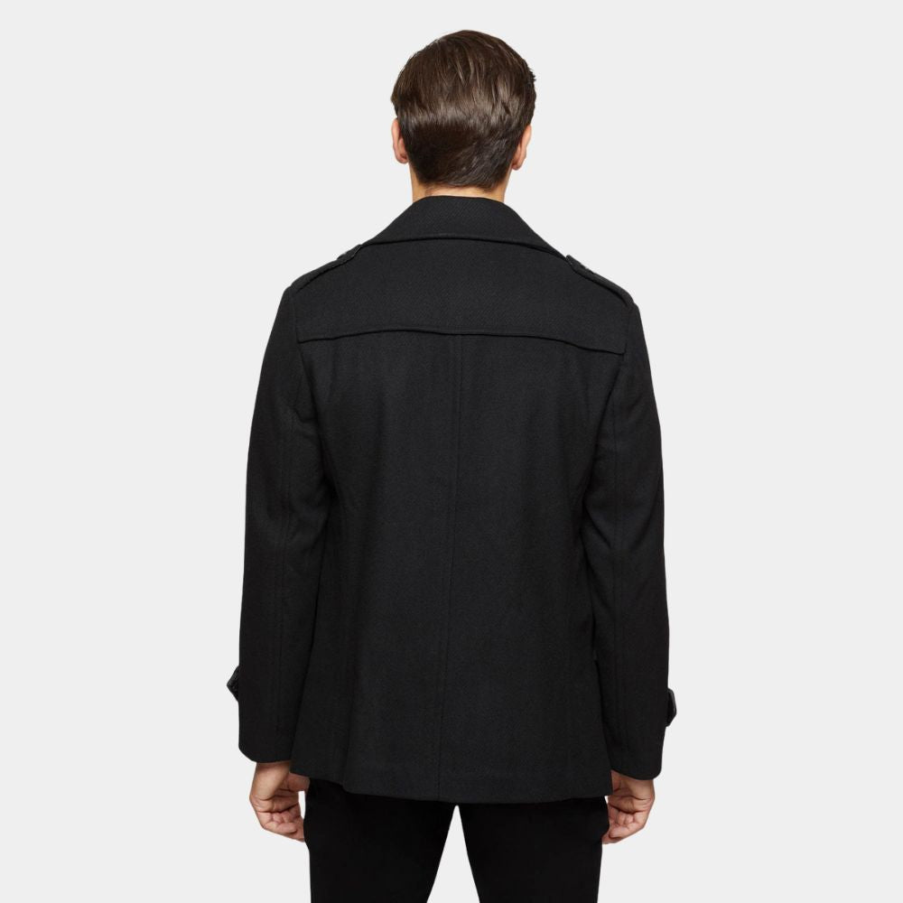 Shetland Douglas Henshall Black Wool Peacoat - Back View