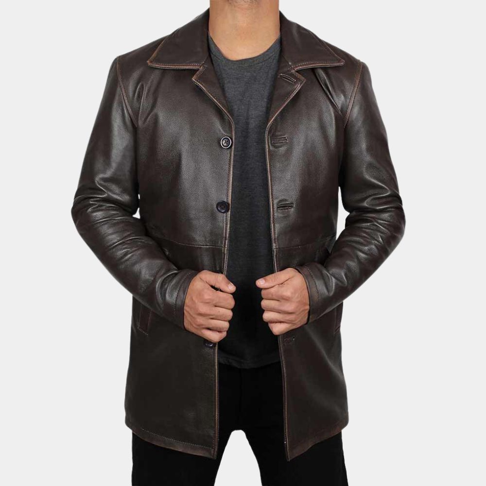 Simulant Sam Worthington Rust Brown Jacket - Front Posure View