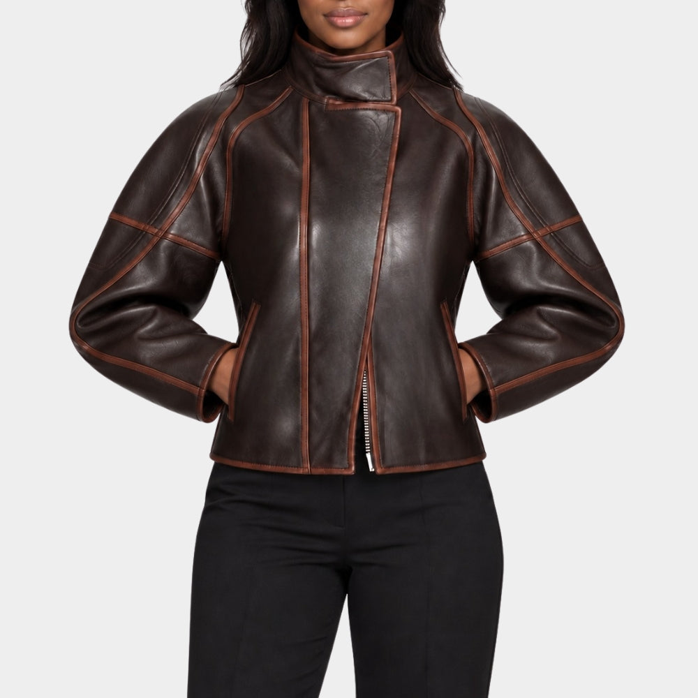 Snowfall S07 Gail Bean Brown Leather Jacket