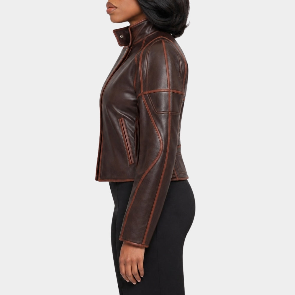Snowfall S07 Gail Bean Brown Leather Jacket