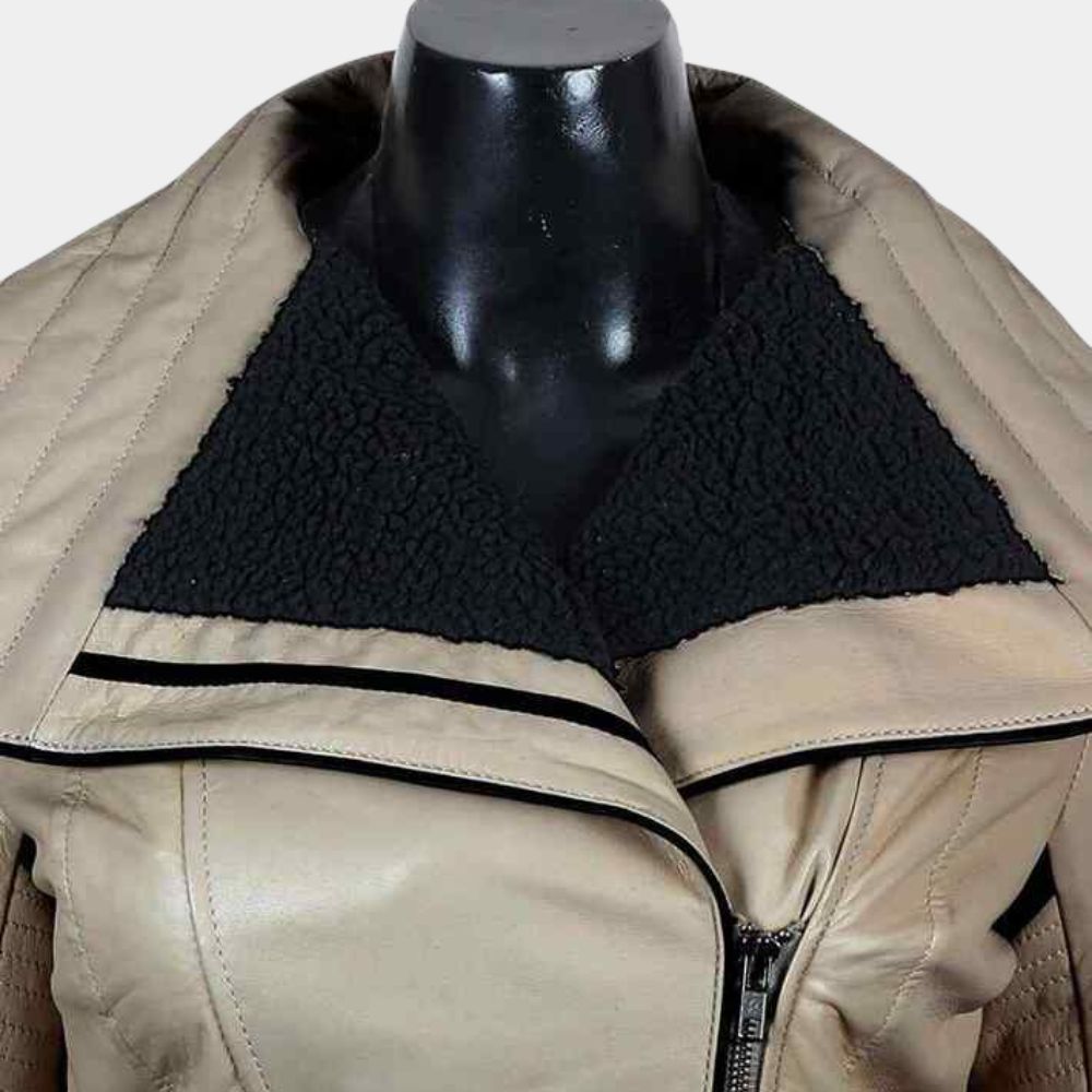 Solo A Star Wars Story Emilia Clarke Leather Jacket - Mannequin Front Collar View