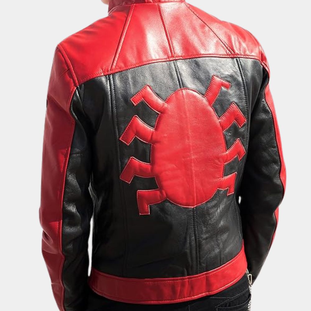 Spiderman  Peter Parker Maroon Leather Jacket - Back View