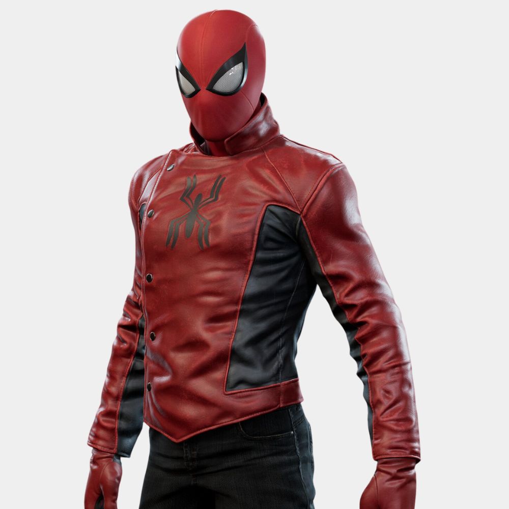 Spiderman  Peter Parker Maroon Leather Jacket - Character Front View
