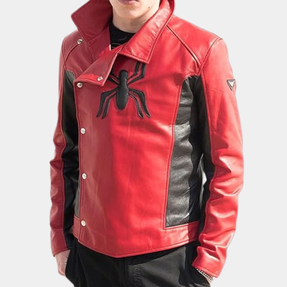 Spiderman  Peter Parker Maroon Leather Jacket - Front View