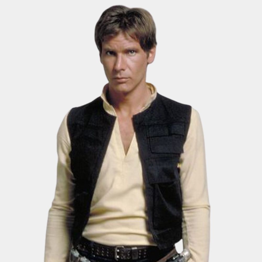 Star Wars  Han Solo aka Harrison Ford Black Leather Vest - Front View