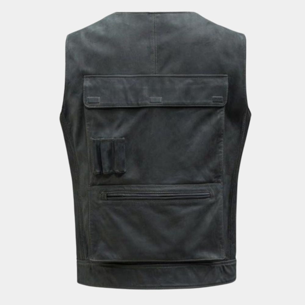 Star Wars  Han Solo aka Harrison Ford Black Leather Vest - Mannequin Back View